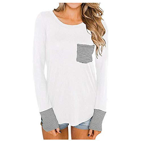 Tunics for Women Long Sleeve Hessimy Women s Lightweight Color Block Long Sleeve Loose Fit Pullover Sweatshirts Tunics Tops Shirts White