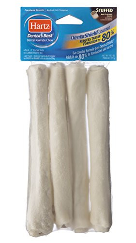 Hartz Dentist S Best Beef Flavor 8 Inch Stuffed Rawhide Rolled Dental Dog Treat Chews - Large  4 Pack
