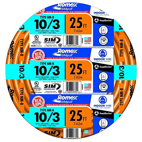 Southwire 63948421 25  10 3 with ground Romex brand SIMpull residential indoor electrical wire type NM-B  Orange