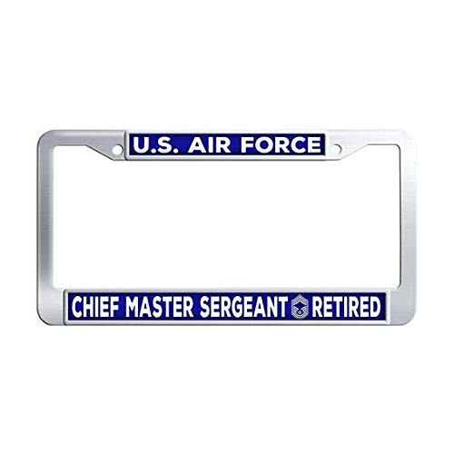 US Air Force Chief Master Sergeant Retired License Plate Frame Stainless Steel License Tag Holder US Air Force Chief Master Sergeant Retired License Plate Frame Stainless Steel License Tag Holder