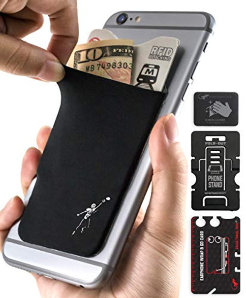 Phone Wallet - Adhesive Card Holder - Cell Phone Pouch - Stick on Lycra Pocket by Gecko - Carry Credit Cards and Cash - Football