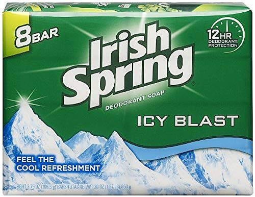 Irish Spring Icy Blast Deodorant Bar Soap 3.75 oz  8 ea -Pack of 4-