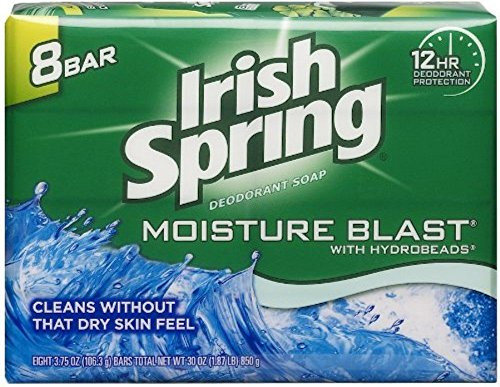 Irish Spring Deodorant Bar Soap Moisture Blast with HydroBeads  3.75 Oz bars  -Pack of 3-