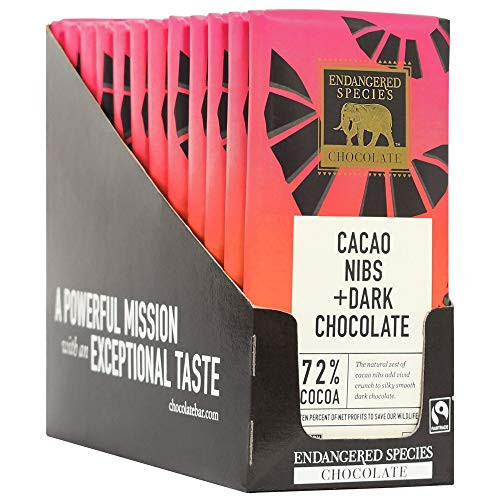 Endangered Species Chocolate Dark Chocolate with Cocoa Nibs Bar  3 Ounce - 12 per case.