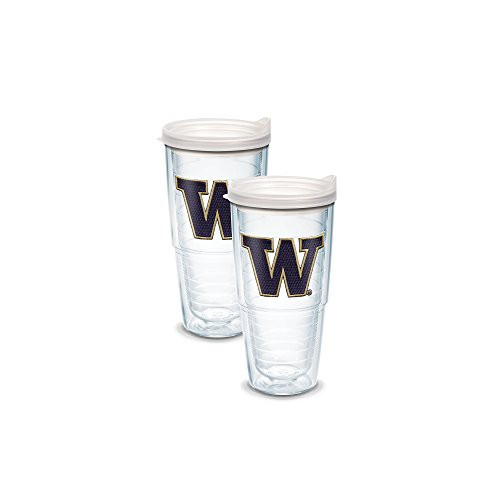 Tervis 1089883 Washington Huskies Logo Tumbler with Emblem and Frosted Lid 2 Pack 24oz, Clear
