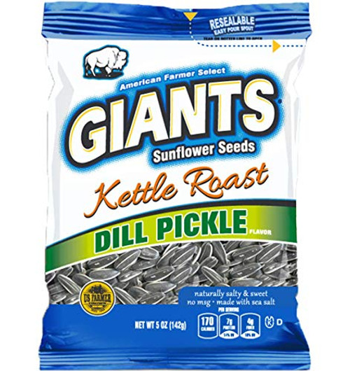 GIANTS Sunflower Seeds Dill Pickle Kettle Roast Flavor 5 Ounce Bags -Pack of 12- GIANTS Sunflower Seeds Dill Pickle Kettle Roast Flavor 5 Ounce Bags -Pack of 12-