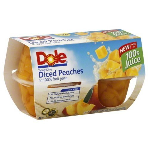 Dole Yellow Cling Diced Peaches Fruit Bowl in Light Syrup 4 - 4 oz cups -Pack of 6-