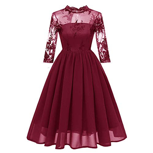 Wintialy Women Vintage Princess Floral Lace Cocktail O-Neck Party Aline Swing Dress Wine Wintialy Women Vintage Princess Floral Lace Cocktail O-Neck Party Aline Swing Dress Wine