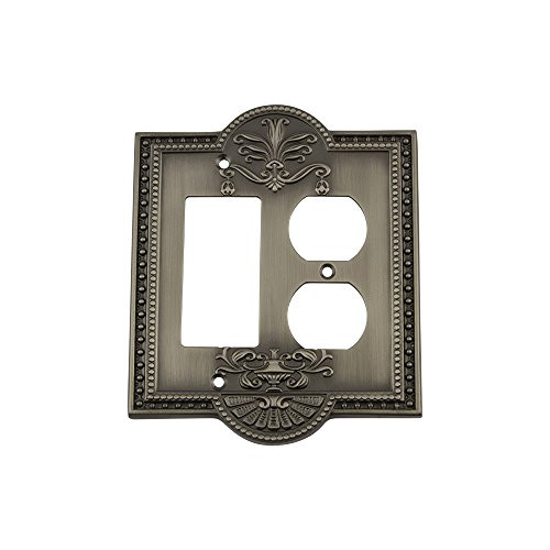 Nostalgic Warehouse 719792 Meadows Switch Plate with Rocker and Outlet, Antique Pewter