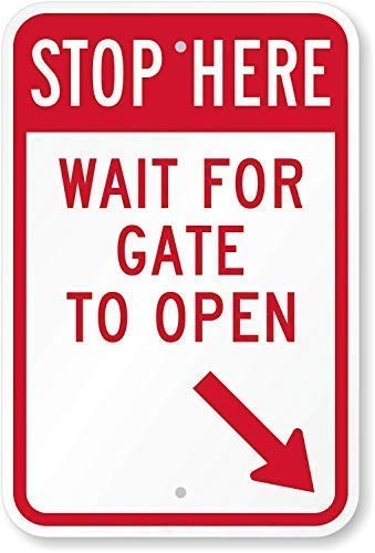 DYLAN MILLER Stop Here - Wait for Gate to Open Sign with Right Arrow - Notice Sign Warning Sign 8x12 inch Tin Sign Indoor and Outdoor Signs TFA050