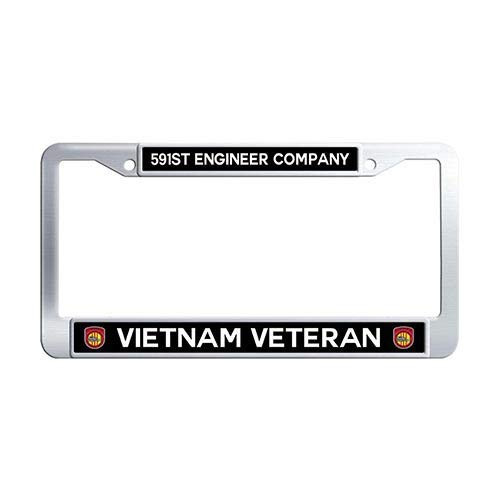 Framespolishisf 591st Engineer Company Vietnam Veteran Auto License Cover Holder Stainless Steel US Army Military Ribbon License Plate Frame Holder