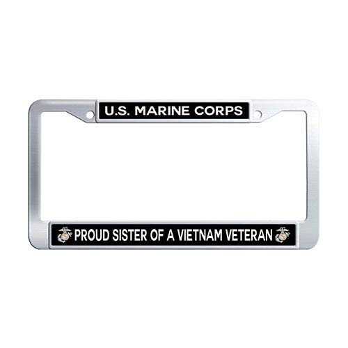 Framespolishisf US Marine Corps Proud Sister of a Vietnam Veteran Auto License Tag Holder Stainless Steel Car License Plate Covers