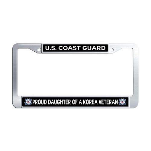 Framespolishisf US Coast Guard Proud Daughter of a Korea Veteran Auto License Tag Holder Stainless Steel Car License Plate Frame Holder