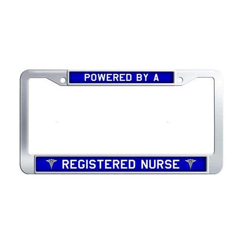 Framespolishisf Powered by A Registered Nurse License Plate Frame Stainless Steel Car Plate Frame