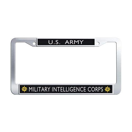 Framespolishisf US Army Military Intelligence Corps License Plate Frame Stainless Steel Auto License Cover Holder