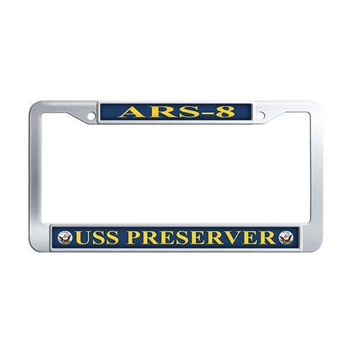 Framespolishisf USS Preserver ARS-8 License Plate Frame Stainless Steel Car Tag Holder