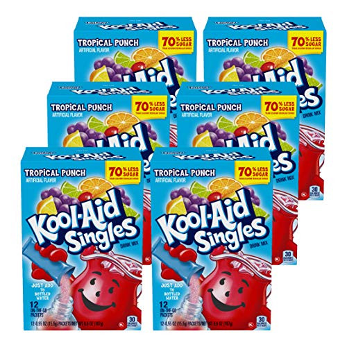 Kool-Aid Singles Tropical Punch -for 16.9-Ounce Bottles-  12-Count Packets -Pack of 6-