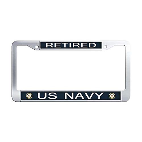 FramePro Retired US Navy License Plate Frame Stainless Steel Popular Auto License Cover Holder FramePro Retired US Navy License Plate Frame Stainless Steel Popular Auto License Cover Holder
