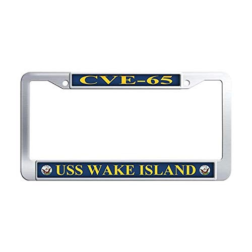 FramePro USS Wake Island CVE-65 License Plate Frame Stainless Steel Auto License Cover Holder