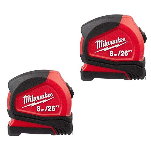 Milwaukee 8m 26  Heavy Duty Tape Measure 48-22-6626G -2 Pack-