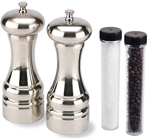 Olde Thompson 7" Brushed Nickel Plated Pepper and Salt Mill Gift Set with Refills
