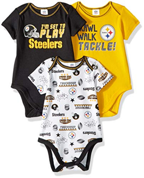 NFL Pittsburgh Steelers 3 Pack Short Sleeve Bodysuit black yellow white Pittsburgh Steelers 3-6 Months -137453160STE06M-001- NFL Pittsburgh Steelers 3 Pack Short Sleeve Bodysuit black yellow white Pittsburgh Steelers 3-6 Months -137453160STE06M-001-
