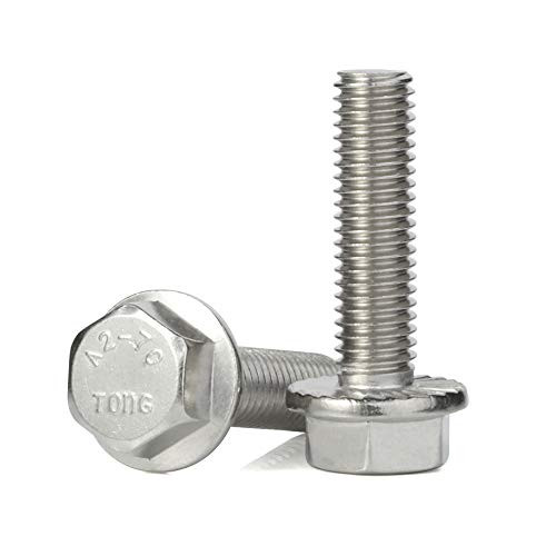 M6-1.0 x 10mm Flanged Hex Head Bolts Flange Hexagon Screws  Stainless Steel 18-8 -304-  Plain Finish  Quantity 50