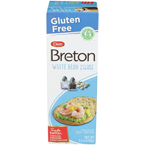 Dare Breton Gluten Free Crackers  White Bean with Salt  and  Pepper  4.2 oz Box -Pack of 6-  Healthy Gluten Free Snacks with No Artificial Colors or Flavors  Made with Navy Beans and Tapioca Flour
