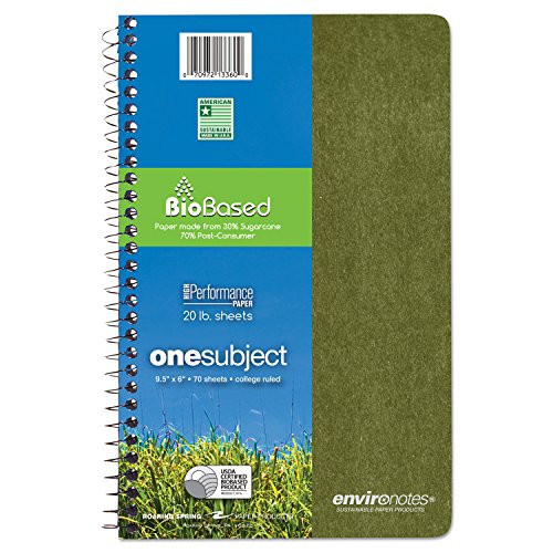 Roaring Spring Products - Roaring Spring - Environotes Wirebound Notebook  6 1 2 x 9  1 SUBJ  80 Sheets  College  Assorted - Sold As 1 Each - Wirebound securely to keep notebooks contents intact. - Available in four attractive colors. -