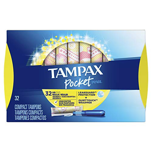Tampax Pocket Pearl Tampons Regular Absorbency with LeakGuard Braid  Unscented  32 Count
