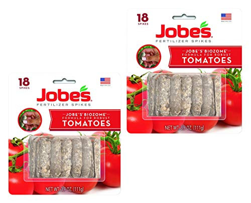 Jobes Tomato Fertilizer Spikes  6-18-6 Time Release Fertilizer for All Tomato Plants  18 Spikes per Blister  Pack of 2 Blisters