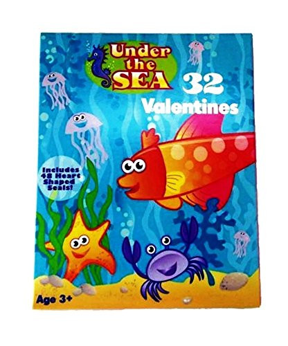 Under the Sea 32 Valentine Cards with 48 Heart Shaped Seals Bundle -2pk-