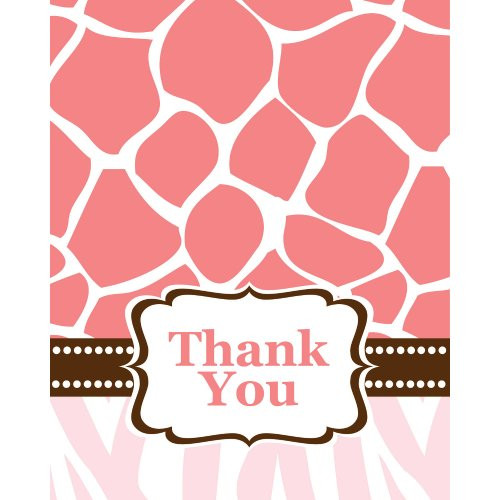 Creative Converting Baby Shower Wild Safari Pink 8 Count Thank You Cards