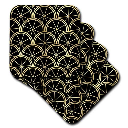 3dRose CST_212491_3 Art Deco Pattern Black and Gold Ceramic Tile Coasters (Set of 4) 3dRose CST_212491_3 Art Deco Pattern Black and Gold Ceramic Tile Coasters (Set of 4)