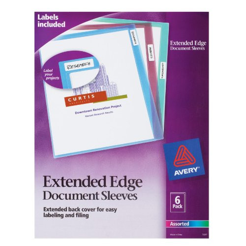 Avery Extended Edge Document Sleeves  Assorted  Pack of 6 -72257-