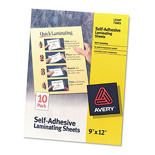 Avery 73603 Clear Self-Adhesive Laminating Sheets  3 mil  9 x 12  10 Pack