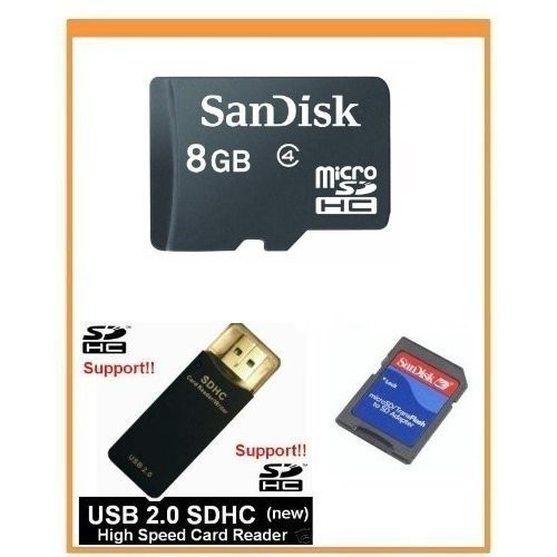 SanDisk 8GB MicroSDHC Memory Card with Adapter -Bulk Package- Plus SanDisk MicroSDHC to MiniSDHC Adapter Plus USB2.0 High Speed Card Reader SanDisk 8GB MicroSDHC Memory Card with Adapter -Bulk Package- Plus SanDisk MicroSDHC to MiniSDHC Adapter Plus USB2.0 High Speed Card Reader