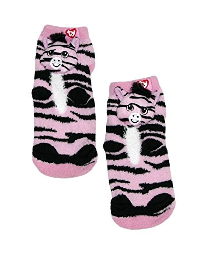 Beanie Boos Beanie Little Girls 3D Plush Slipper Socks -Zoey Zebra  6-8.5-