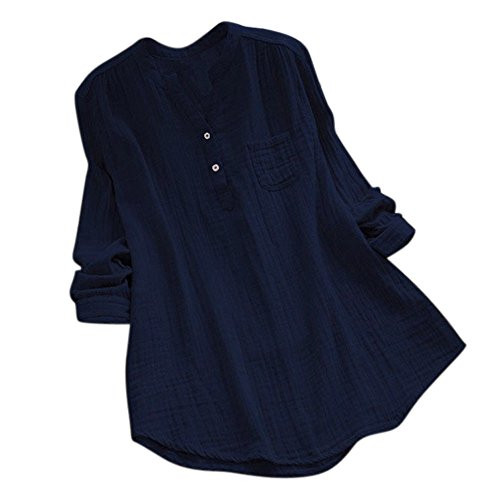 HGWXX7 Womens Solid Plus Size Long Sleeve Cotton Loose Tunic Tops T Shirt Blouse -5XL  Navy-