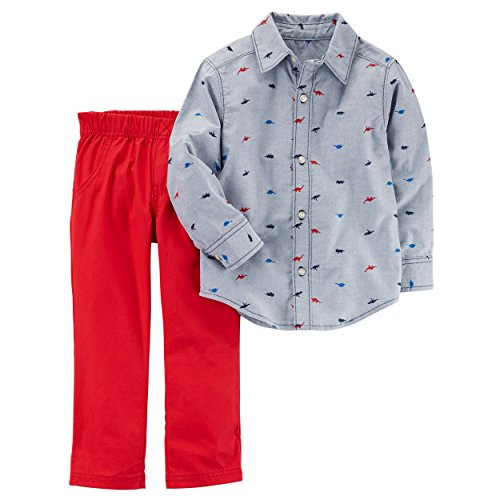 Carter's Baby Boys' Button Front Dino Print Top and Canvas Pants Set 18 Months