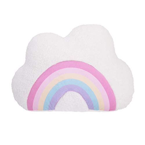 Little Love by NoJo White Cloud Pink  Yellow  Teal and Lavender Appliqued Rainbow Decorative Shaped Pillow