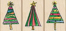 Graphic Lines Trees Wood Mounted Rubber Stamp Set -LL943-
