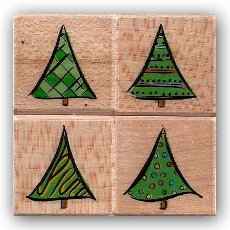 Quartet of Trees Wood Mounted Rubber Stamp Set -LL959-