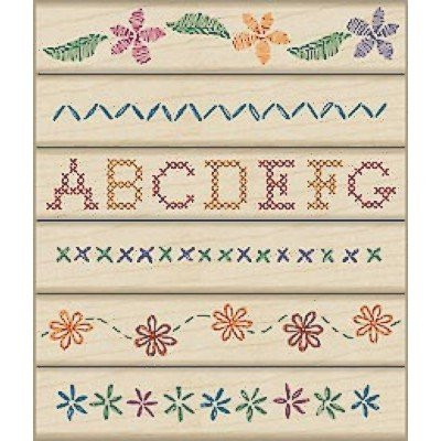 Stitched Borders Wood Mounted Rubber Stamp Set -LL029-
