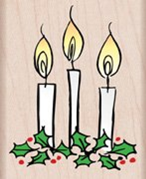 Holly Candles Wood Mounted Rubber Stamp -E4220-