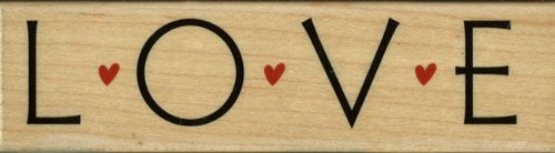 Love with Hearts Wood Mounted Rubber Stamp -H3778-