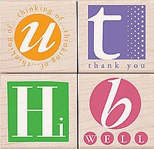 Graphic Letter Messages Wood Mounted Rubber Stamp Set -LL153-