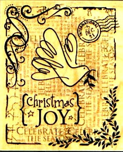 Collage Christmas Joy Wood Mounted Rubber Stamp -K4830-