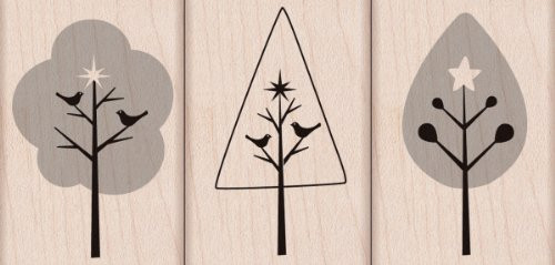 3 Trees With Stars Wood Mounted Stamp Set -Hero Arts-
