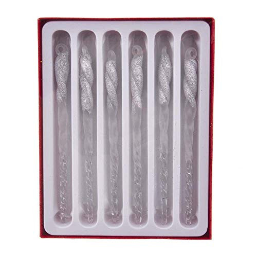 Kurt S. Adler 6-Inch Twisted Frosted Silver Glitter Icicles  6 Piece Set Ornaments  Multi  6 Count